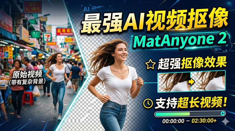 最强AI视频抠像，MatAnyone2，超强抠像效果，支持超长视频！