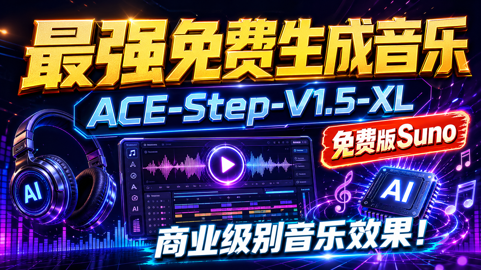 最强免费生成音乐，ACE-Step-V1.5-XL，免费版Suno，商业级别音乐效果！