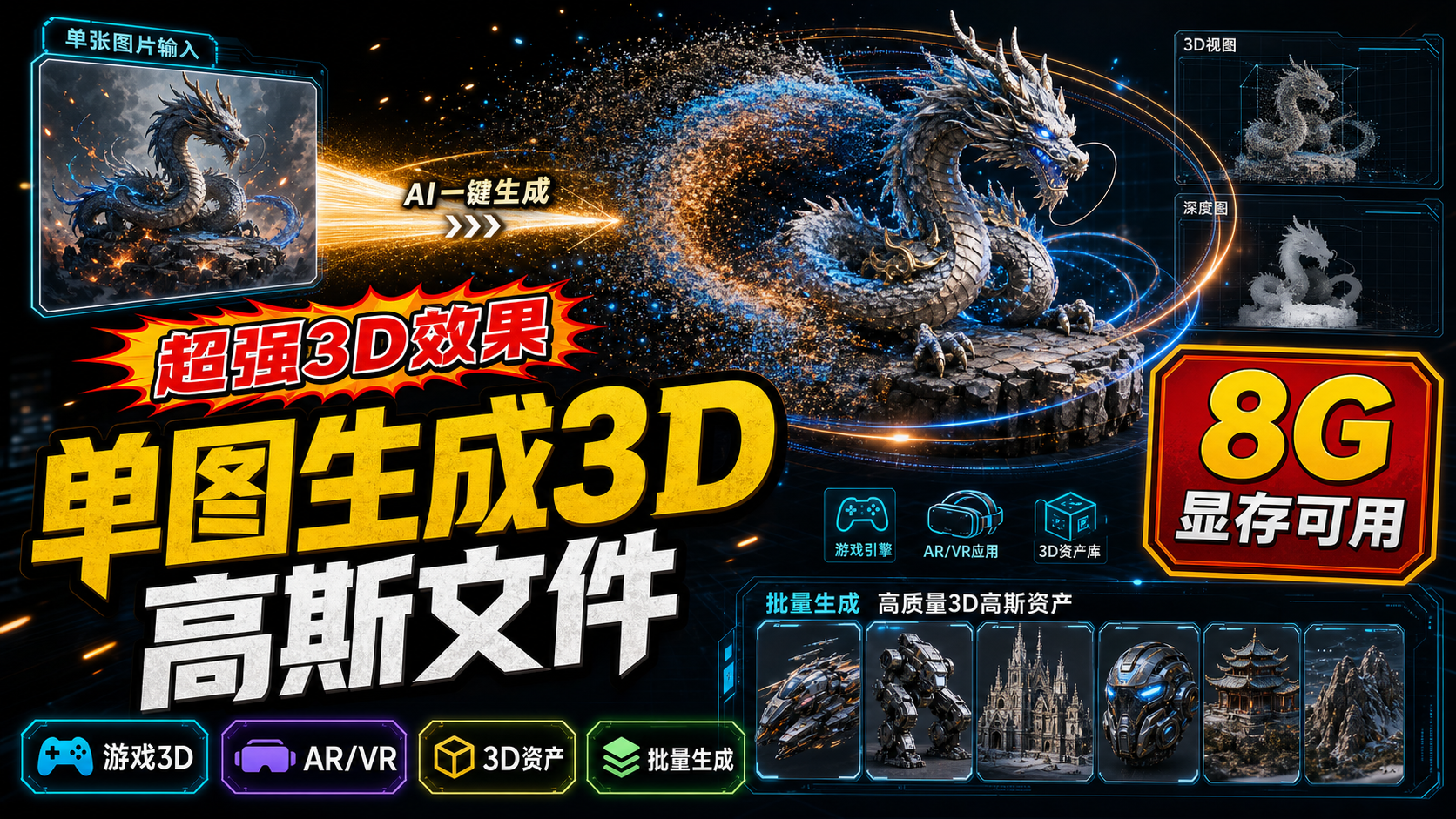 单图生成3D高斯文件,TripoSplat,超强3D效果!游戏3D | AR/VR | 3D资产创作 | 批量生成