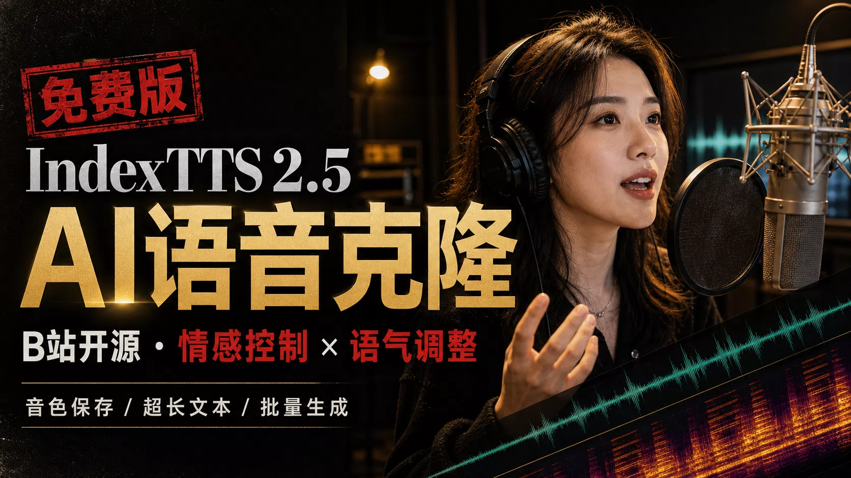 免费AI语音克隆，B站开源IndexTTS 2.5，语音克隆 | 音色保存 | 情感控制 | 语气调整 | 超长文本 | 批量生成