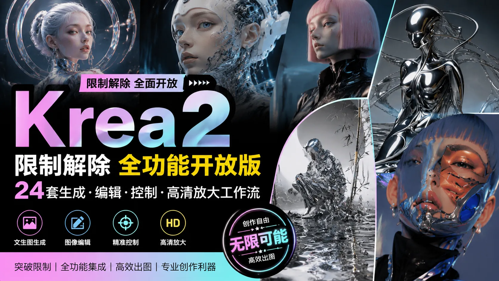 Krea2限制解除全功能开放版｜24套生成·编辑·控制·高清放大工作流
