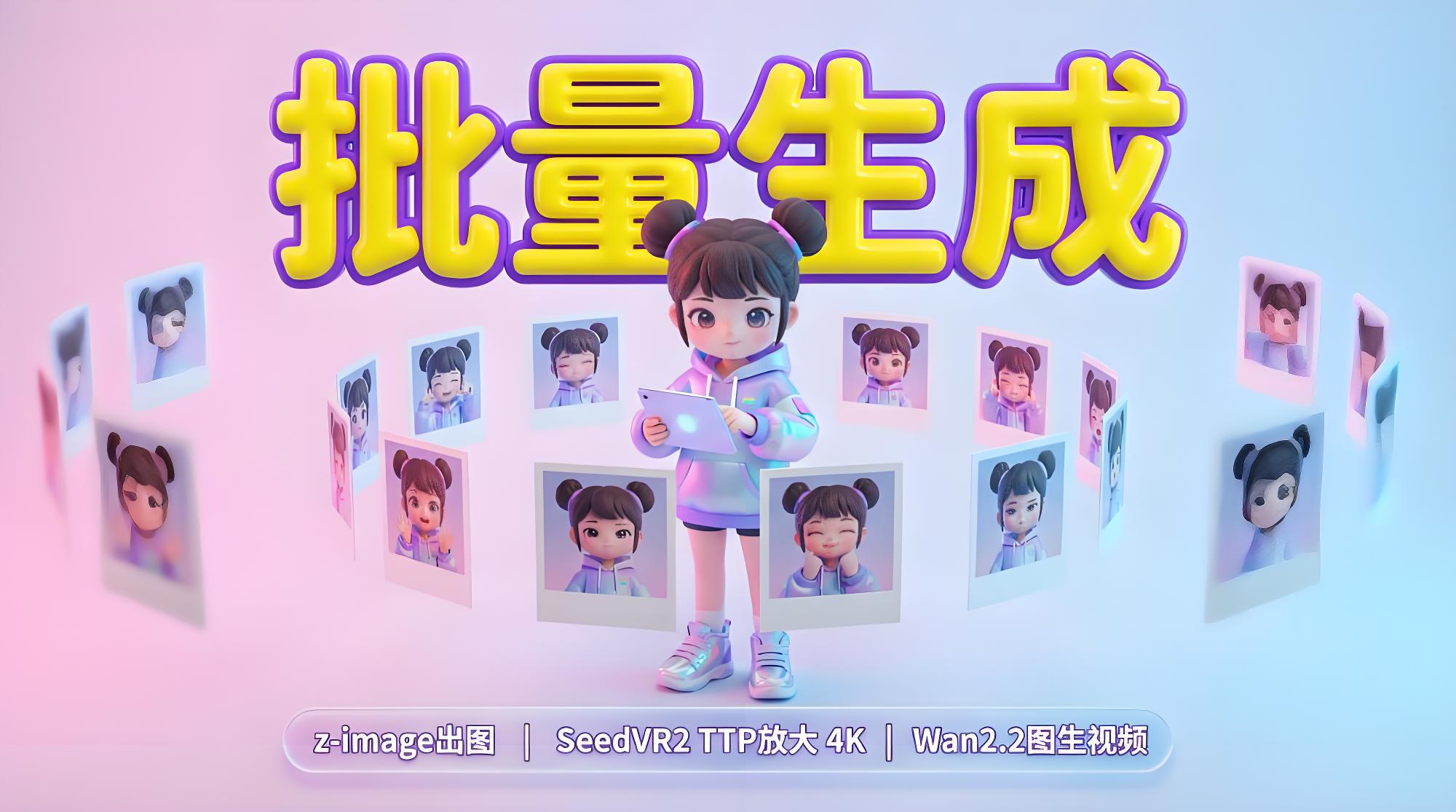 ComyUI批量z-image出图 SeedVR2 TTP放大 4K Wan2.2图生视频