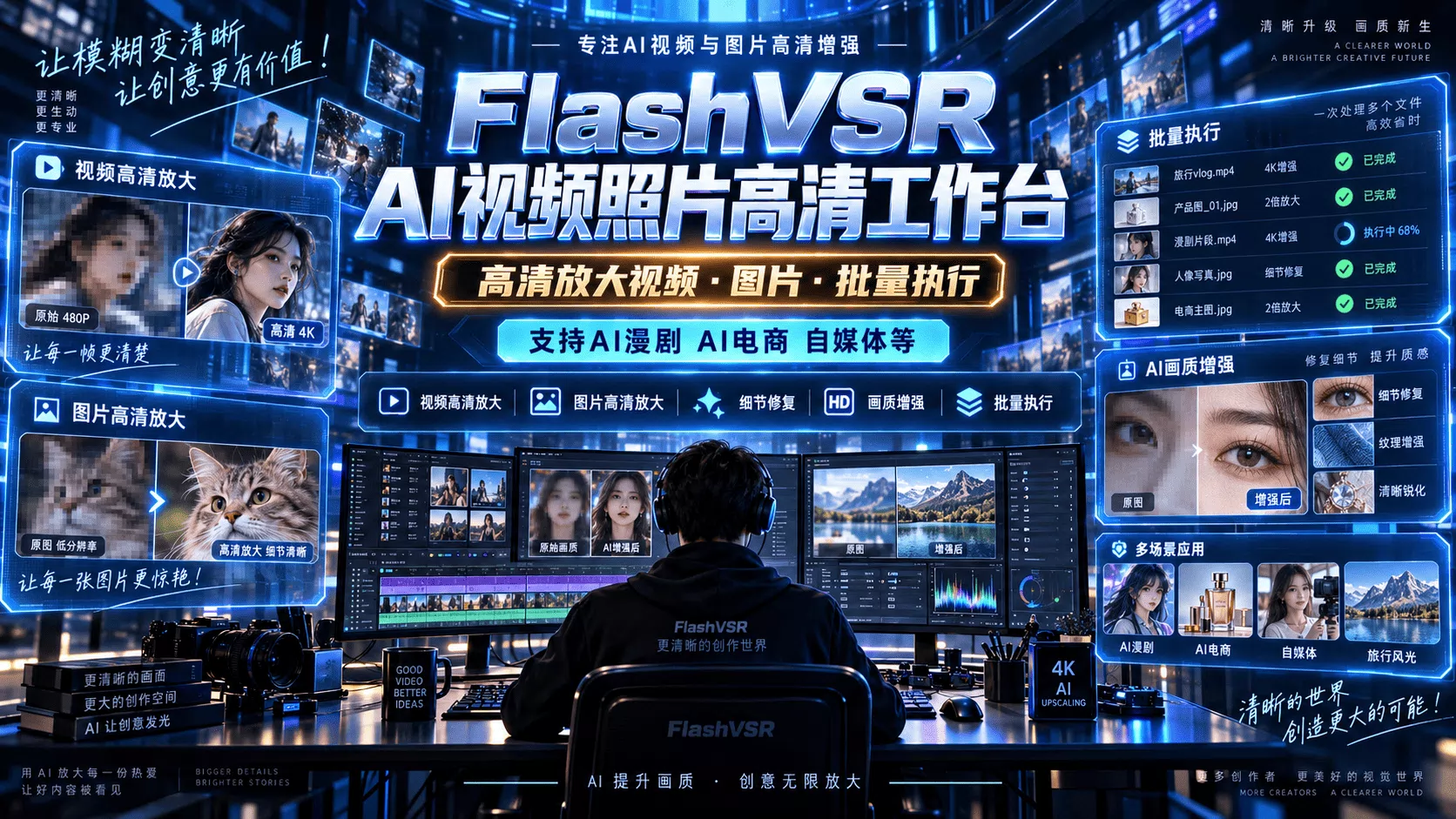 FlashVSR-AI视频照片高清工作台