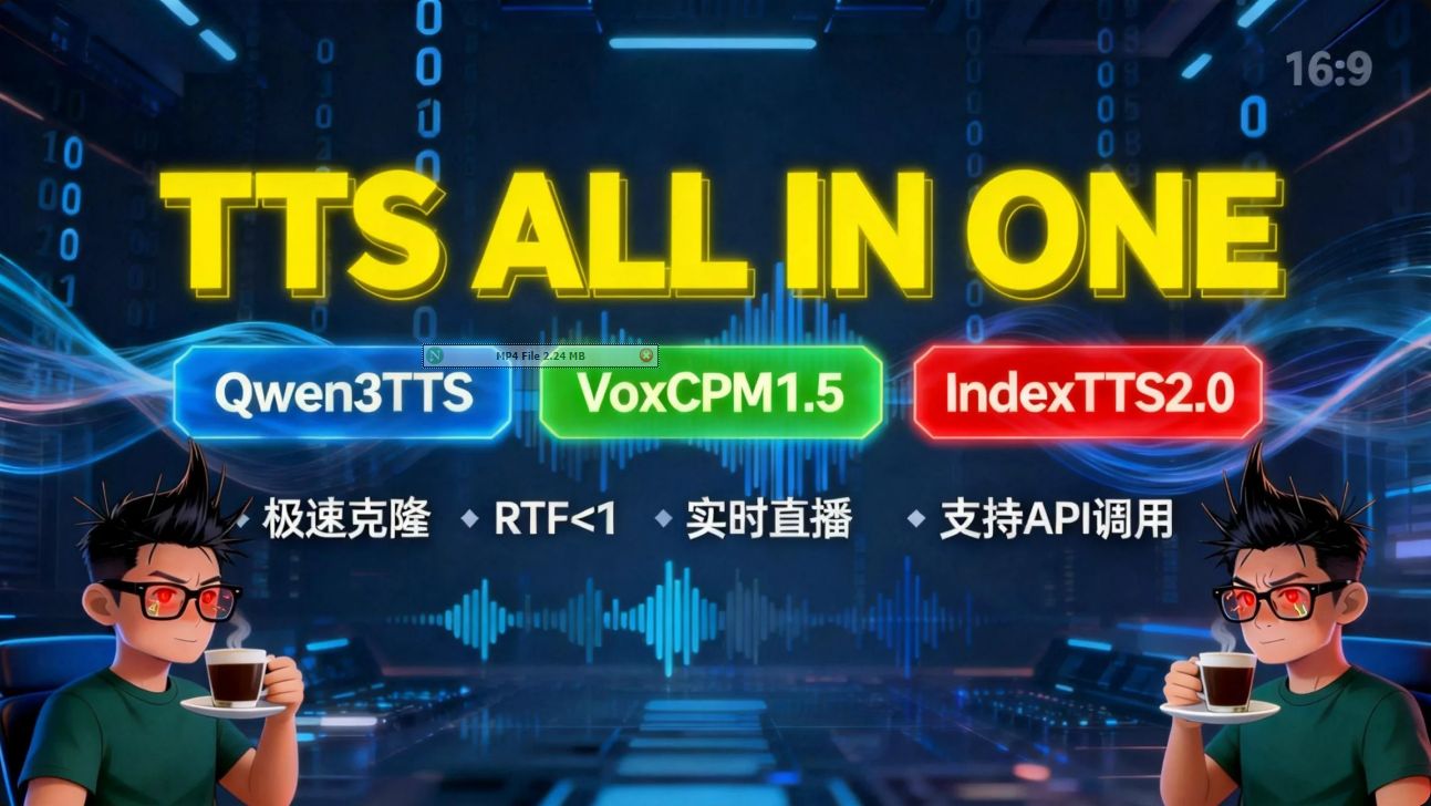 Qwen3TTS/IndexTTS2/VoxCPM1.5】N合一AI语音整合TTS ALL in ONE,电商直播带货必备零样本实时推理,人声超逼真自然,语气语调接近真实