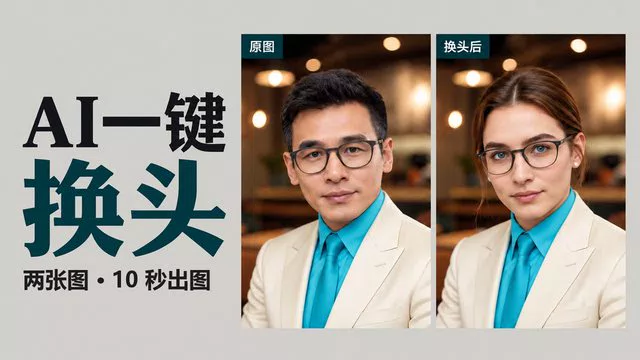 AI一键换头｜两张图10秒出图｜Qwen-Image 2.1+BFS换头｜保留姿势光线背景·中文工作台